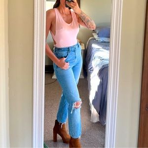 Pink open back body suit